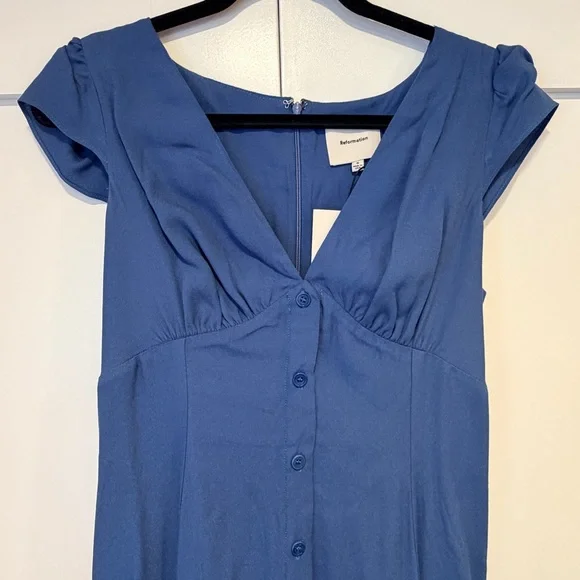 Reformation Blue “Wilda” V-Neck Button-Front Maxi Dress - Picture 5 of 9